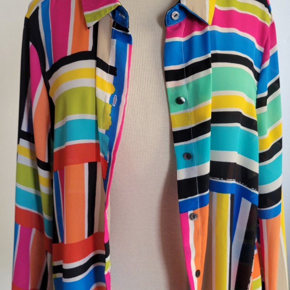 Spense Striped Button-Down Sheer Multi-Colored Bl… - image 7